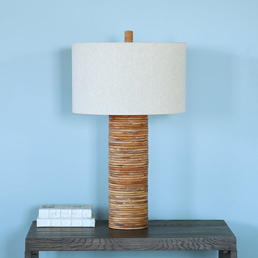 Cylinder Table Lamp With Rattan Strips- Cleared