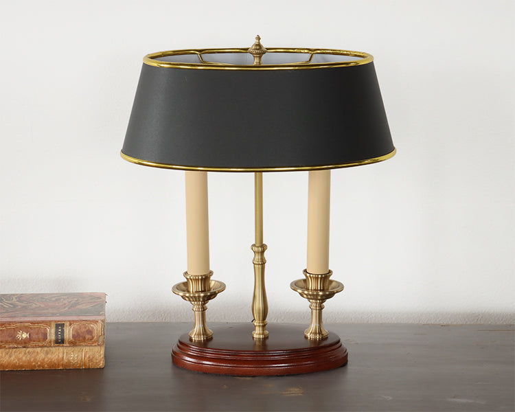 Brass Table Lamp w/ Twin Candle Base - Cleared