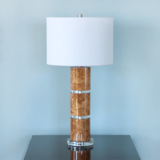 Faux Birdseye Maple Cylinder Table Lamp-Cleared