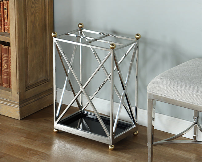Cross Hatch Nickel Umbrella Stand - Cleared