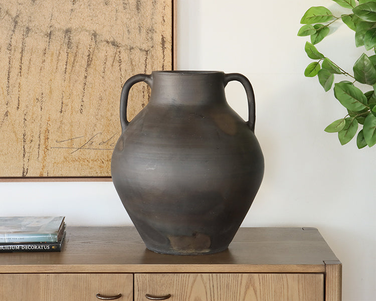 Aged Black Terracotta Urn - Cleared