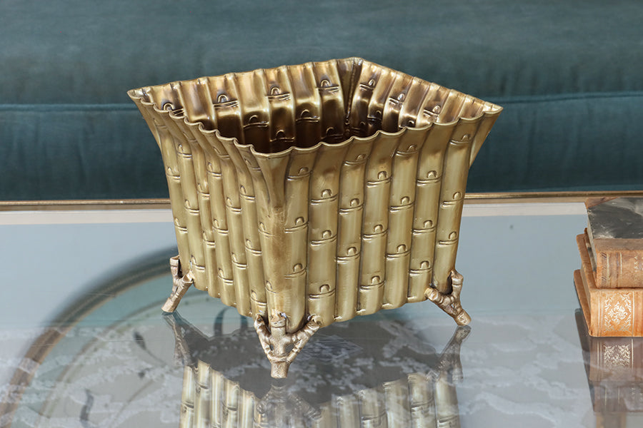 Square Brass Bamboo Planter - Cleared Decor