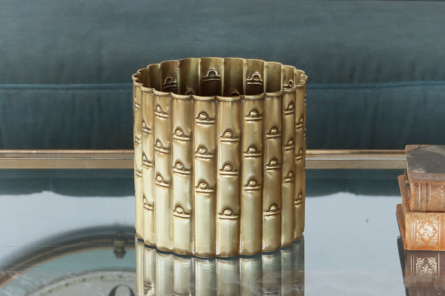 Round Brass Bamboo Planter - Cleared Decor
