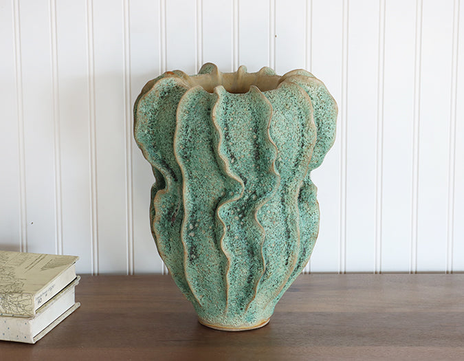 Moss Green Swirl Ceramic Vase- Cleared