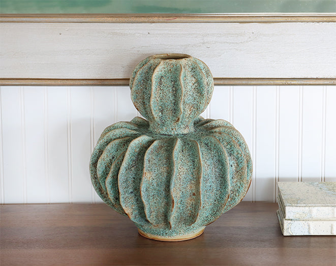 Moss Green Double Gourd Ceramic Vase- Cleared