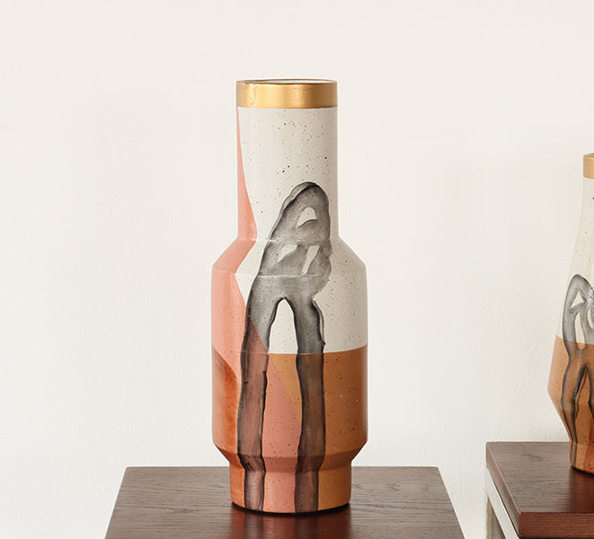 Large Rust, Brown & Bronze Metallic Glazed Vase - Cleared