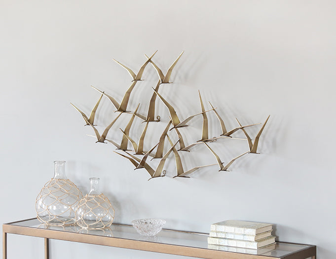 Abstract Brass Seagulls Wall Sculpture