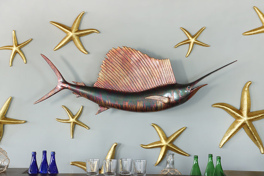 Copper Patina Sailfish Wall Art 64W x 21H - Cleared