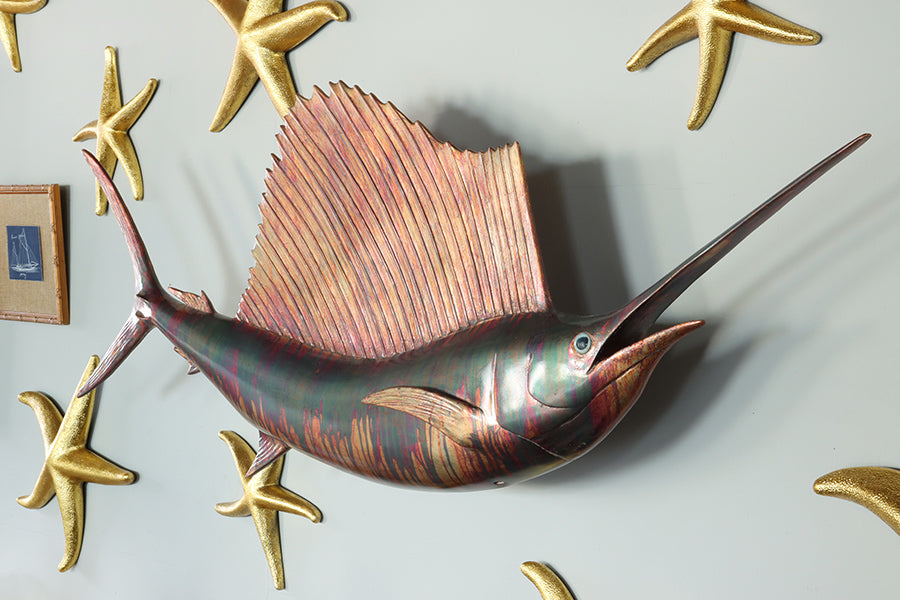 Copper Patina Sailfish Wall Art 64W x 21H - Cleared
