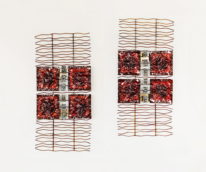 Set of 2 Deep Amber Abstract Wall Sculptures - Cleared