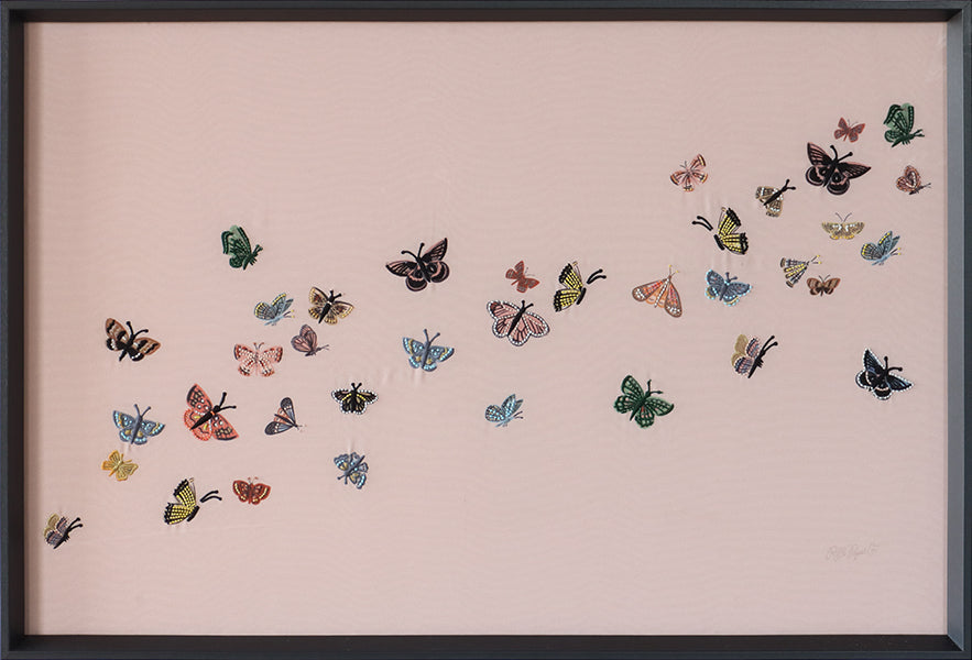Embroidered Butterflies on Pink Wall Art - Cleared