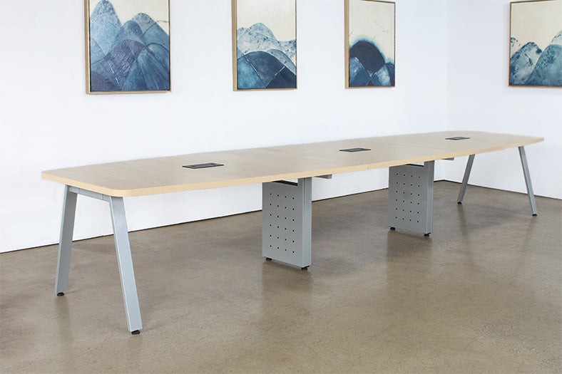 CON12 - Boat Shaped Conference Table WOblique Silver Legs