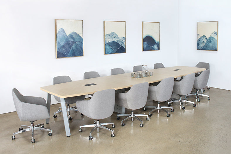 CON12 - Boat Shaped Conference Table WOblique Silver Legs