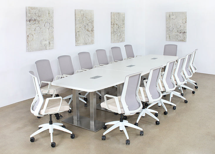 OC82 - White Conference Chair With Upholstered Sand Seat