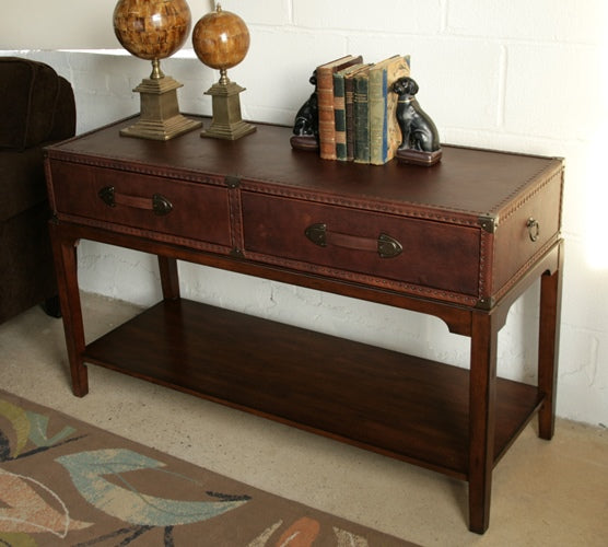 Leather Steamer Trunk Console