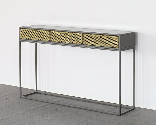 CS244 - Iron Console With Perforated Brass Drawer