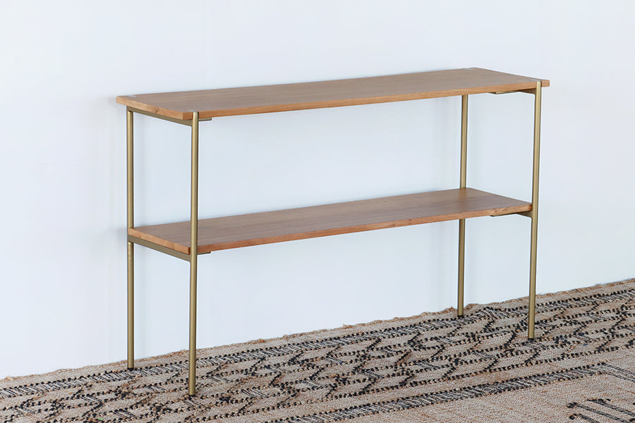Natural Oak Console with Antique Brass Base