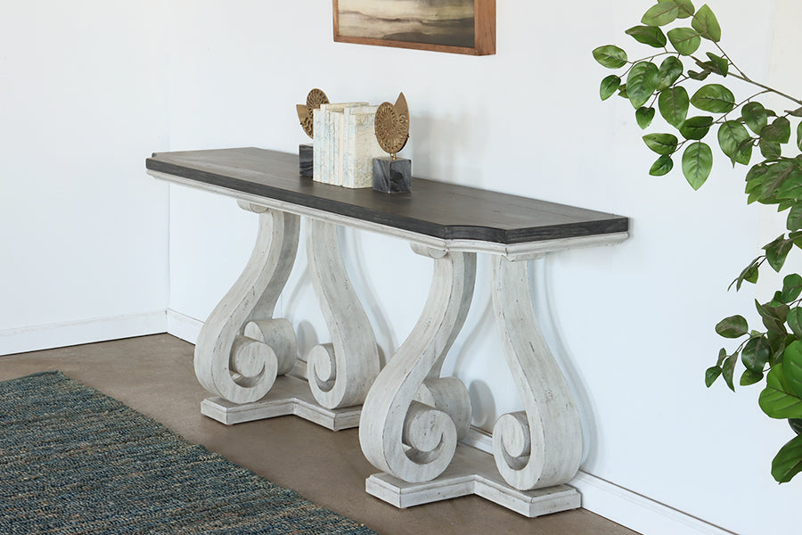 Off White French Provincial Console w/ Charcoal Top
