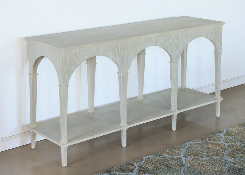 Off White Triple Arch Console with Undershelf