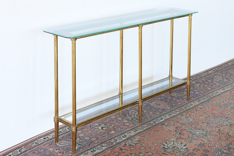 Gold Leaf Console with Glass top and Gallery Shelf - Cleared