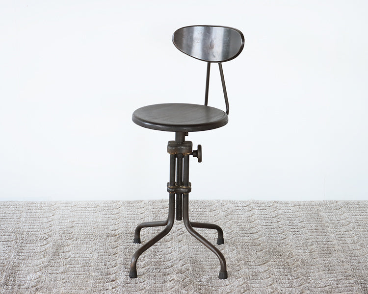 Sapele Hardwood And Steel Adjustable Drafting Stool with Back