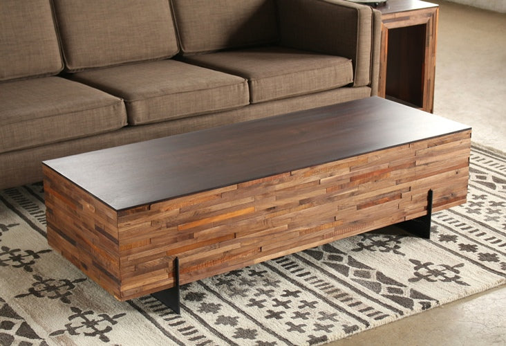 CT226 Recycled Wood Block Rectangular Coffee Table