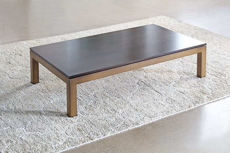 CT253 Mitchell Gold Parsons Cocktail Table in Vintage Brass with Sienna Finish
