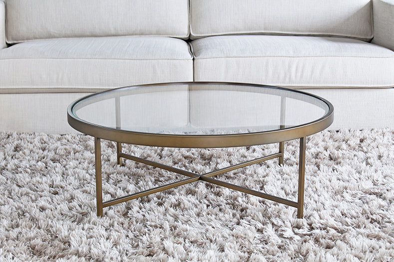 CT258 Mitchell Gold Vienna Round Cocktail Table in Antique Brass