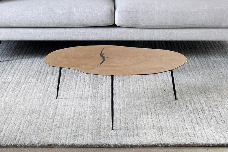 CT266 Low White Oak Coffee Table with Forged Steel Legs