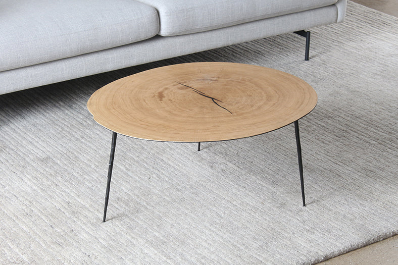 CT267 Tall White Oak Coffee Table with Forged Steel Legs