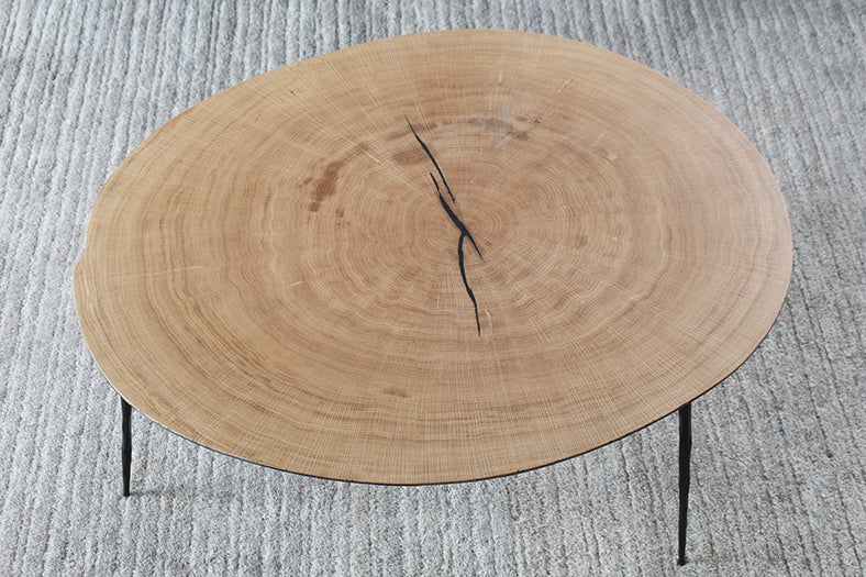 CT267 Tall White Oak Coffee Table with Forged Steel Legs