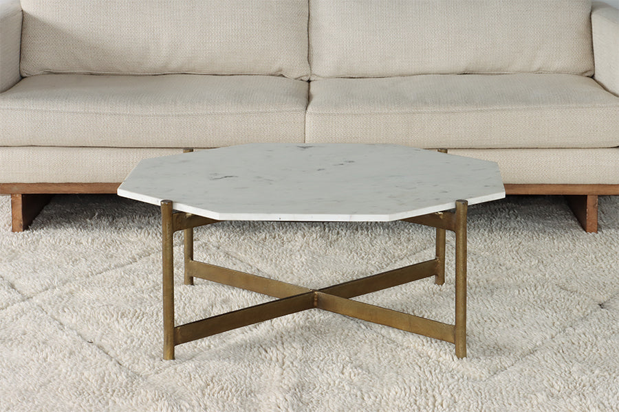 Octagonal Marble Top Coffee Table With Brass Base