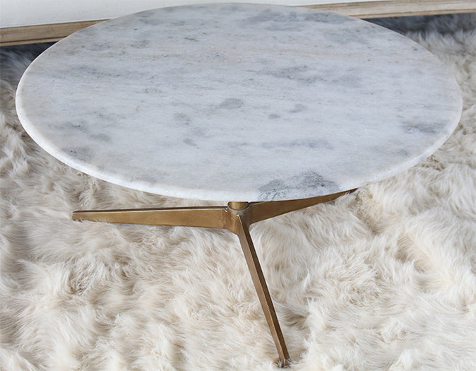 CT320 - Round Marble Coffee Table W/Brass Tripod Base