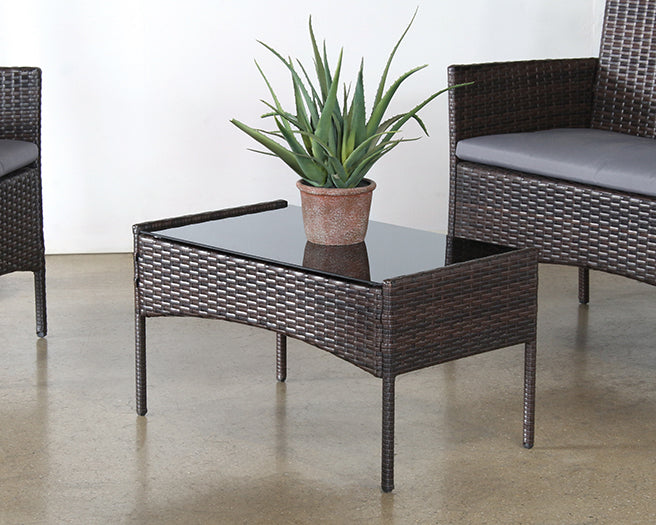 CT337 - Dark Wicker Coffee Table With Glass Top