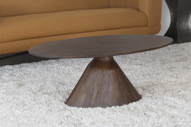 CT349 - Brown Oval Coffee Table On Tapered Pedestal Base