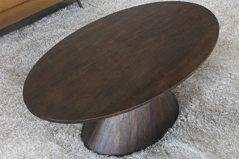 CT349 - Brown Oval Coffee Table On Tapered Pedestal Base
