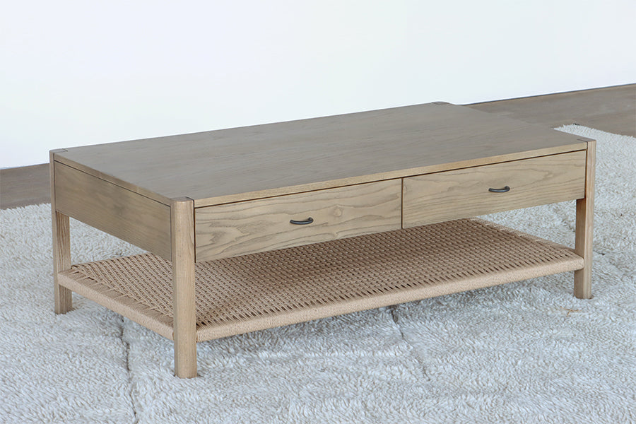 Danish Style Ash Coffee Table with Woven Shelf