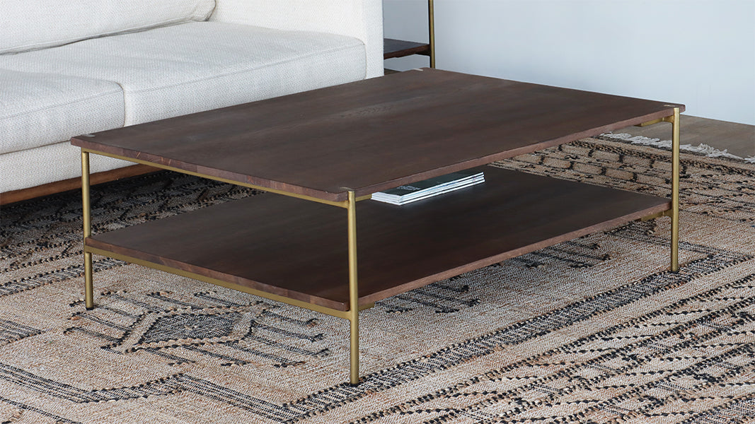 Umber Brown Coffee Table with Antique Brass Base