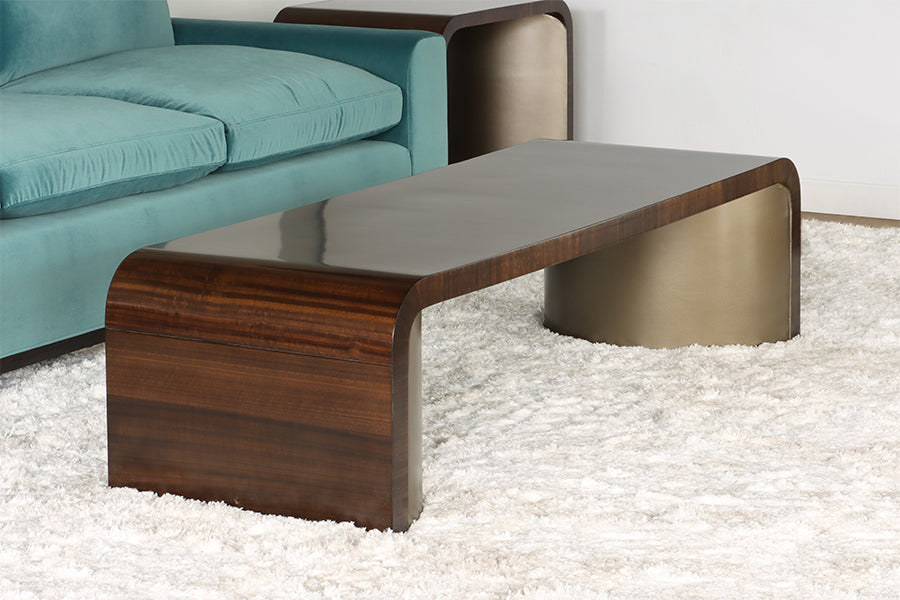 Dark Eucalyptus Wood and Bronze Coffee Table