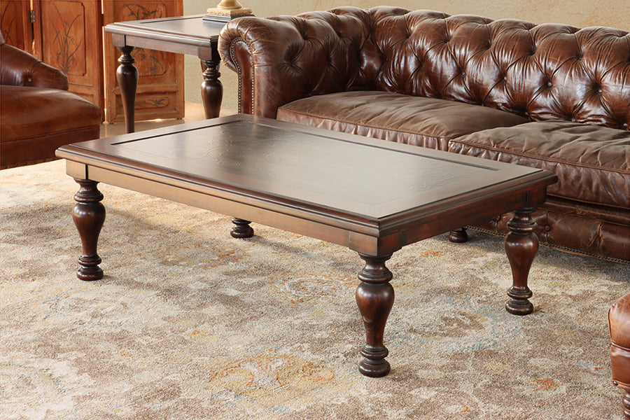 Cherry Coffee Table w/ Embossed Scrolled Metal Top