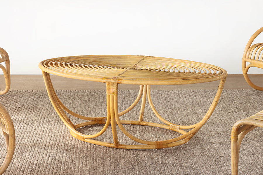 Oval Rattan Coffee Table with Concentric Oval Top