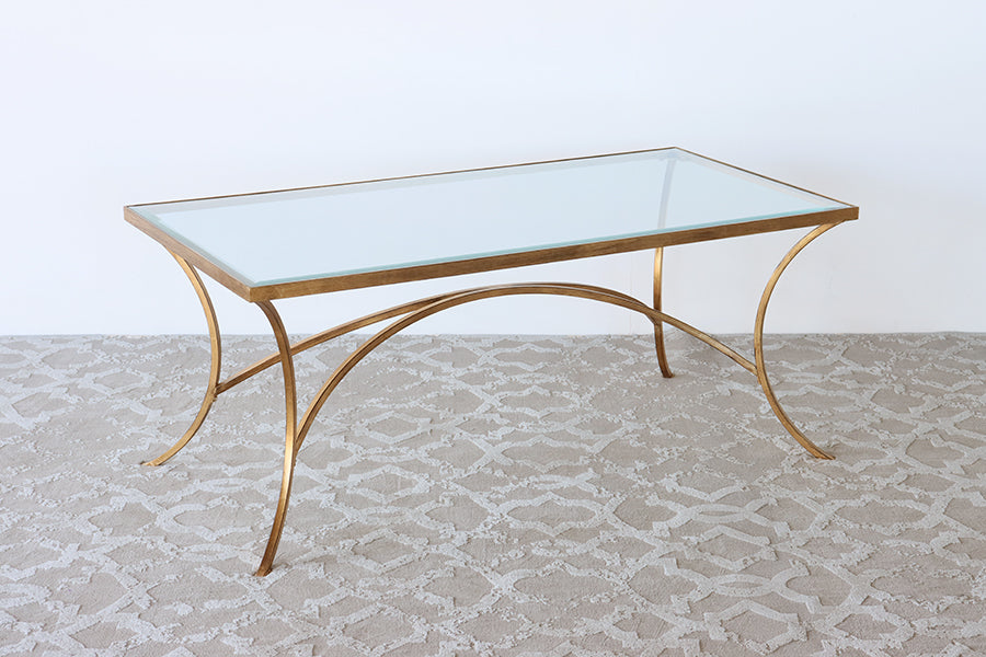Gold Leaf Coffee Table w/ Arched Base and Glass Top - Cleared