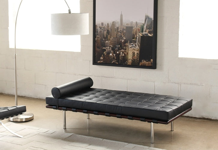 Black Leather Barcelona Style Daybed