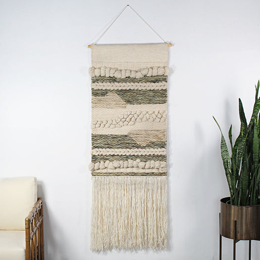 DECOR43 - Chunky Olive & Cream Wall Hanging 24W X 42H