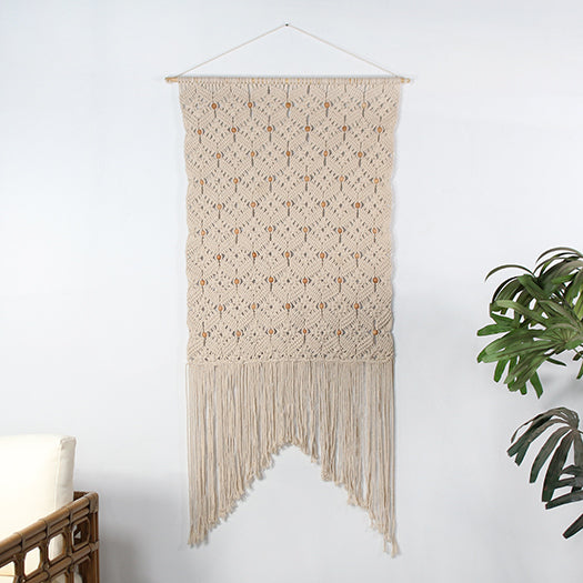 DECOR47 - Cream Macrame With Beads Wall Hanging 29W X 60H