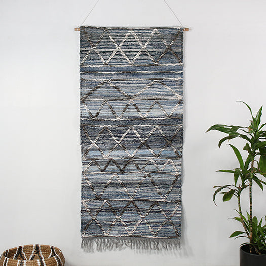 DECOR48 - Handwoven Blue & Charcoal Wall Hanging 30W X 60H