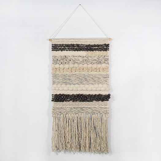 DECOR50 - Handwoven Gray & Cream Wall Hanging 24W X 48H