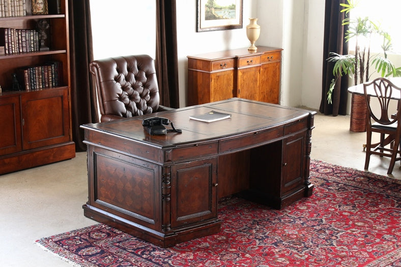 DK106 Mahogany Partners Desk with Leather Top