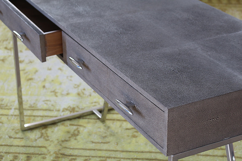Vintage Shagreen Desk with Stainless Steel Base