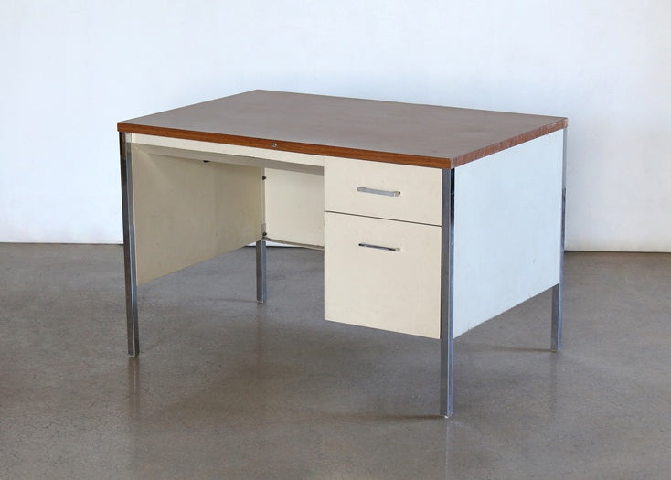 Beige Metal Desk with Woodgrain Top